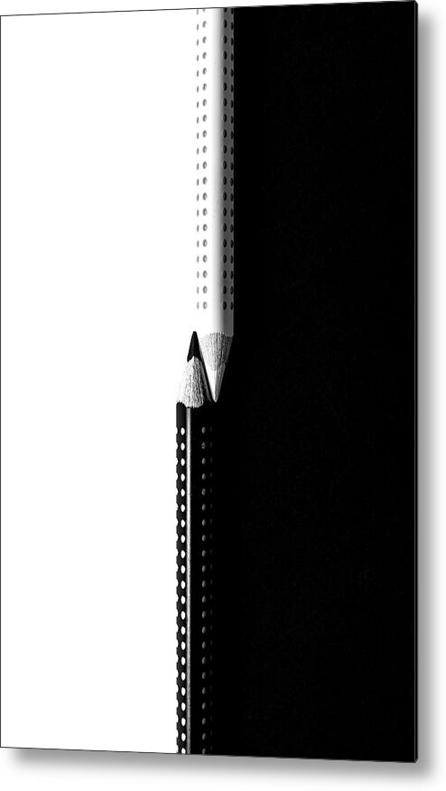 Pencil Metal Print featuring the photograph Two drawing pencils on a black and white surface. #2 by Michalakis Ppalis