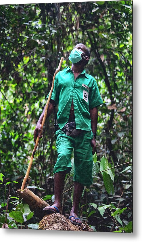 Man Metal Print featuring the photograph Guards Dedicated To The Protection And Surveillance Of The Gorillas Of Dzanga Sangha. Central African Republic. Wwf #3 by Cavan Images