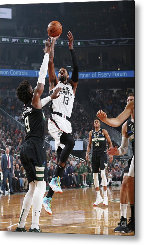 Paul George Metal Print featuring the photograph La Clippers V Milwaukee Bucks by Gary Dineen