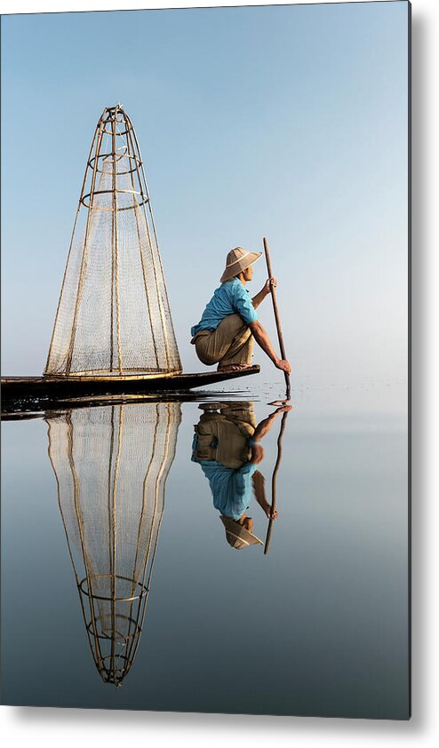 Working Metal Print featuring the photograph Myanmar, Inle Lake, Traditional #3 by Martin Puddy