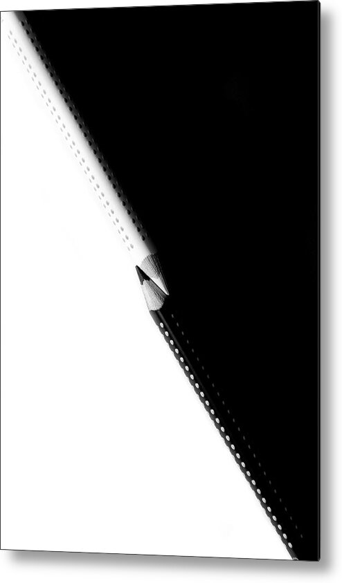 Education Metal Print featuring the photograph Two drawing pencils on a black and white surface. #5 by Michalakis Ppalis