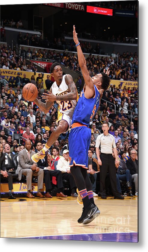 Nba Pro Basketball Metal Print featuring the photograph New York Knicks V Los Angeles Lakers by Andrew D. Bernstein