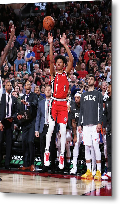 Anfernee Simons Metal Print featuring the photograph Philadelphia 76ers V Portland Trail by Sam Forencich