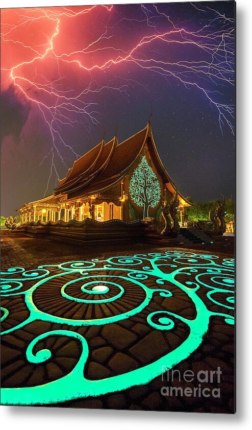 Long Metal Print featuring the photograph A Beautiful Art In The Thai Temple by Suchart Kuathan