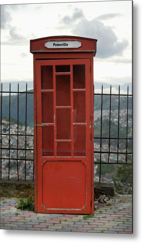 Scenics Metal Print featuring the photograph A Small, Red Structure With A City In by Keith Levit / Design Pics