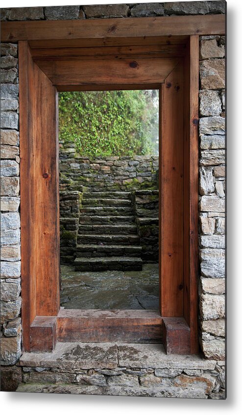 Steps Metal Print featuring the photograph A Wooden Doorway In Trongsa Museum by Design Pics / Keith Levit