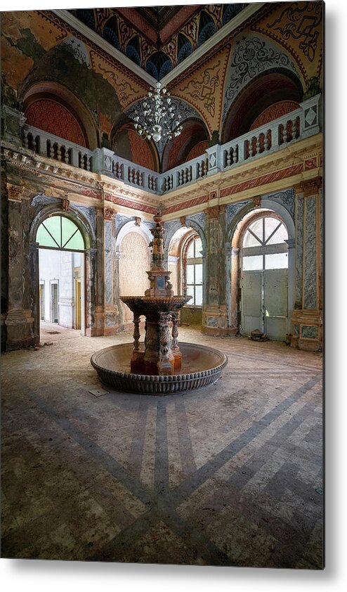 Urban Metal Print featuring the photograph Abandoned Fountain in Hall by Roman Robroek