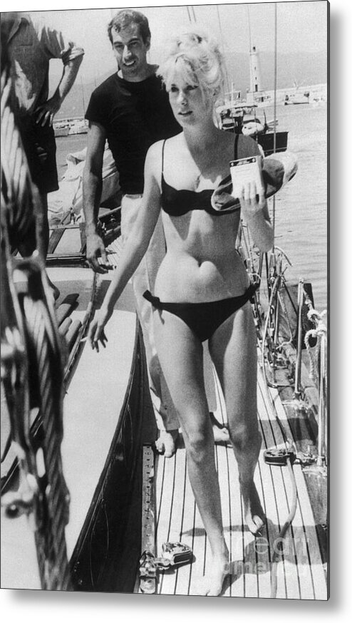 Actress Catherine Deneuve In Bikini Metal Print by Bettmann