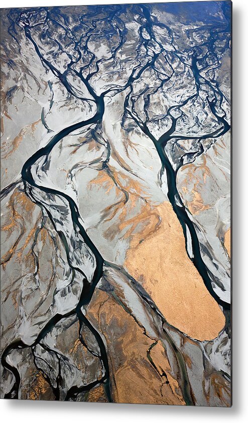 Tekapo Metal Print featuring the photograph Aerial Of Braided, Glacial River by David Clapp