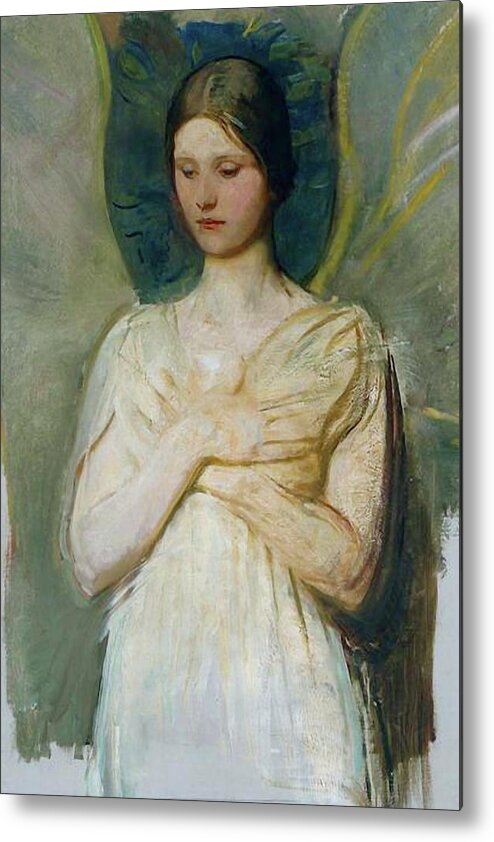 Angels Metal Print featuring the mixed media Angel in Adoration 110 by Abbott Handerson Thayer