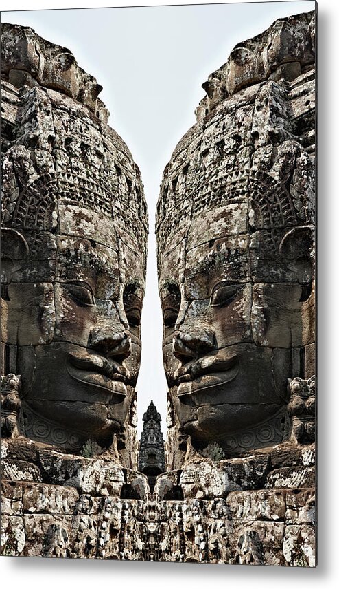 Statue Metal Print featuring the photograph Angkor Wat, Giant Faces At Bayon Temple by Wilfried Krecichwost