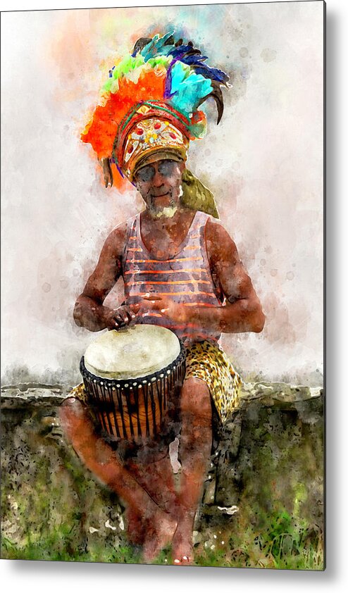 Antigua Metal Print featuring the digital art Antiguan Drummer by Pheasant Run Gallery
