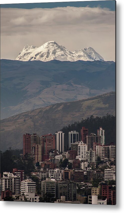 Tranquility Metal Print featuring the photograph Antisana Volcano & Quito by Henri Leduc