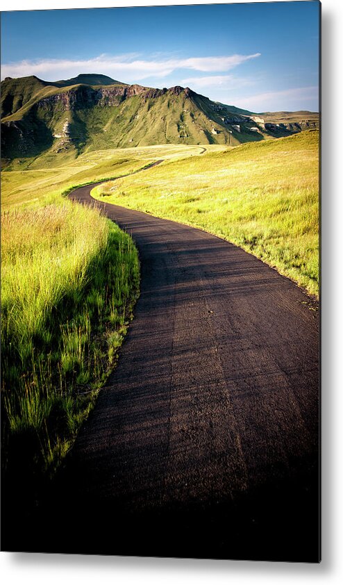 Curve Metal Print featuring the photograph Asphalt Road Winding Through A Grass by Subman