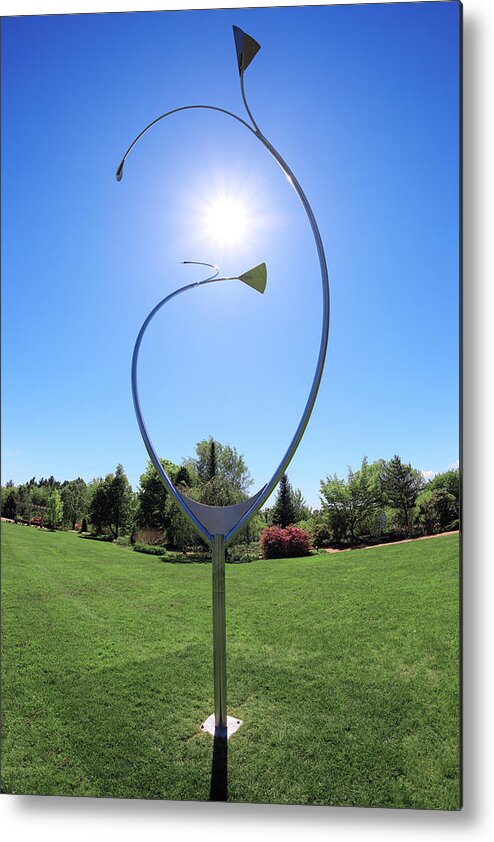 George Sherwood Sculpture Art In Motion Outside Outdoors Sun Flare Sky Fisheye Brian Hale Brianhalephoto Tower Hill Botanic Botanical Garden Boylston Ma Mass Massachusetts New England Newengland Usa U.s.a. Ballet Metal Print featuring the photograph Ballet 1 by Brian Hale