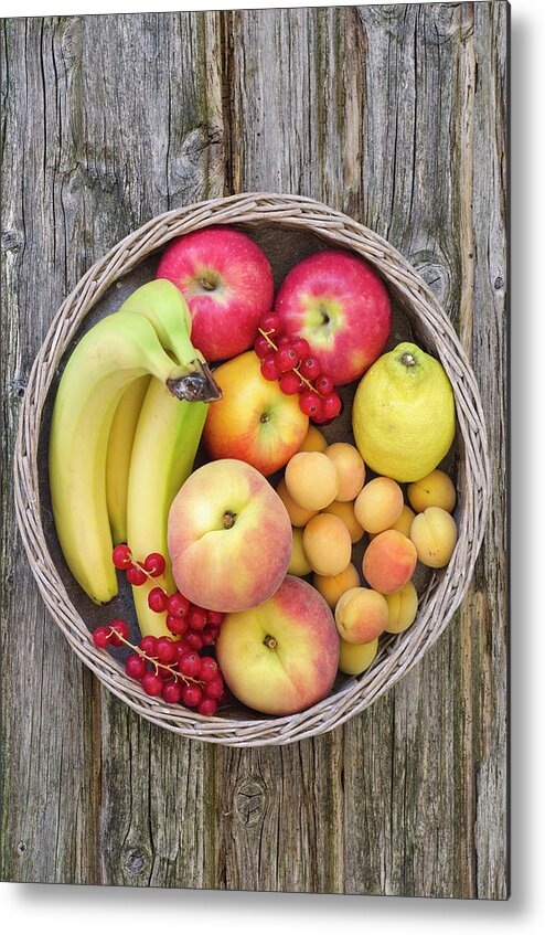 Red Currant Metal Print featuring the photograph Basket Filled With Fruits, Close Up by Westend61