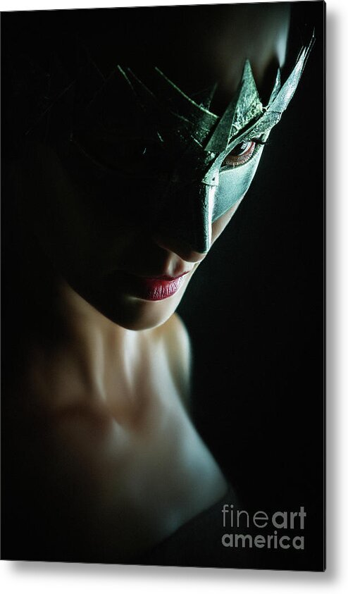 Art Metal Print featuring the photograph Beauty model woman wearing venetian masquerade carnival mask by Dimitar Hristov