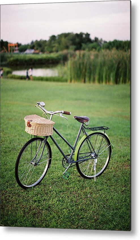 Grass Metal Print featuring the photograph Bicycle At The Park by Genkigenki