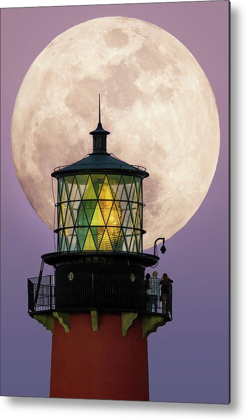 Jupiter Lighthouse Metal Print featuring the digital art Big Moon Rise Jupiter Lighthouse by Kim Seng