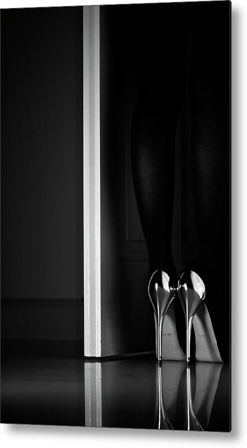 Shoes Metal Print featuring the photograph Black + White + Door by Erik Schottstaedt