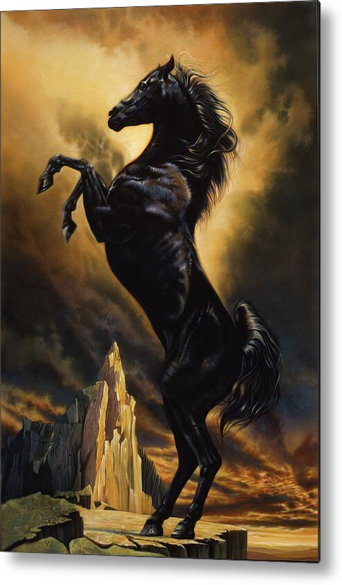 Black Stallion Metal Print featuring the painting Black Stallion by John Rowe