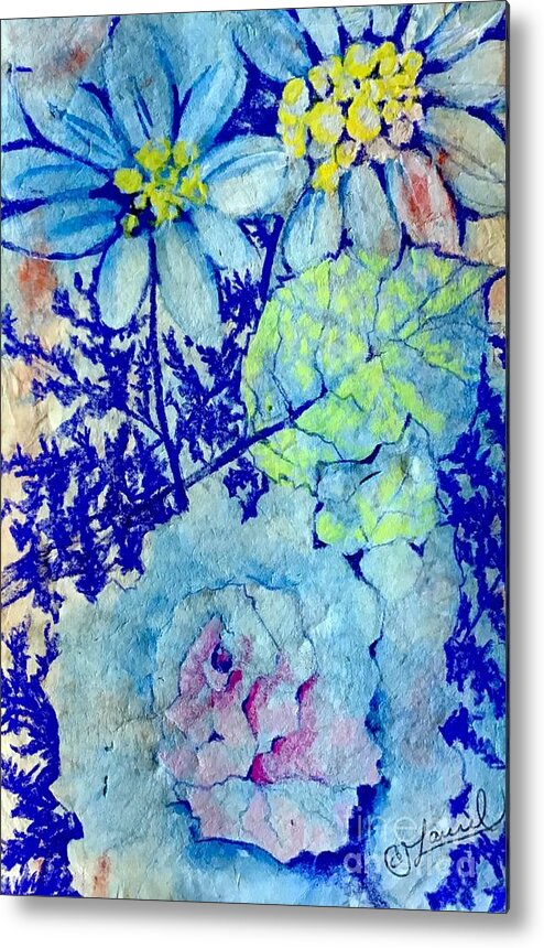Floral Abstract Metal Print featuring the painting Blue-min MASA by Laurel Adams