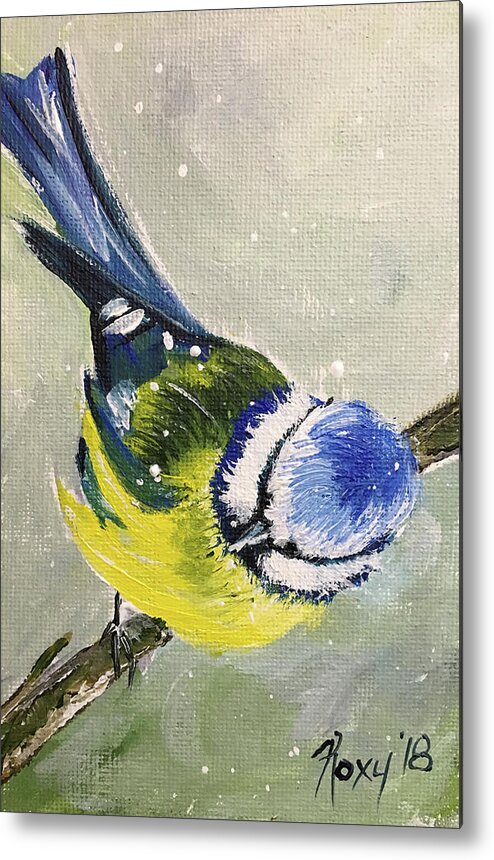 Bird Metal Print featuring the painting Blue Tit in Snow by Roxy Rich
