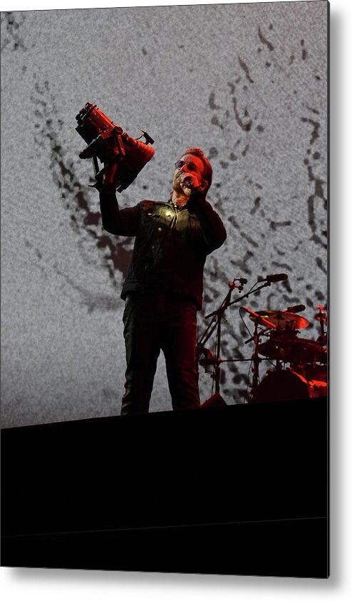 U2 Metal Print featuring the photograph Bono under Spotlight U2 Joshua Tree Tour 2017 New Orleans Superdome by Shawn O'Brien