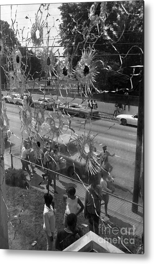 Bullet Hole Metal Print featuring the photograph Bullet Holes In Dormitory Window by Bettmann