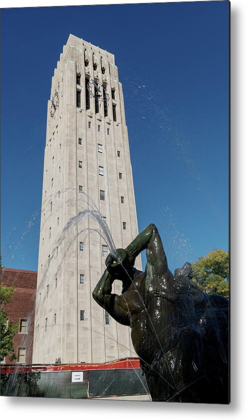 University Of Michigan Metal Print featuring the photograph Burton Tower and Fountain by Greg Croasdill