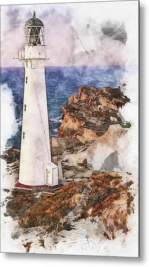 Castle Point Lighthouse Metal Print featuring the painting Castle Point Lighthouse - 01 by AM FineArtPrints