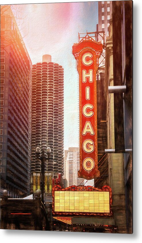 Chicago Metal Print featuring the photograph Chicago Theatre Sign Downtown Chicago by Carol Japp