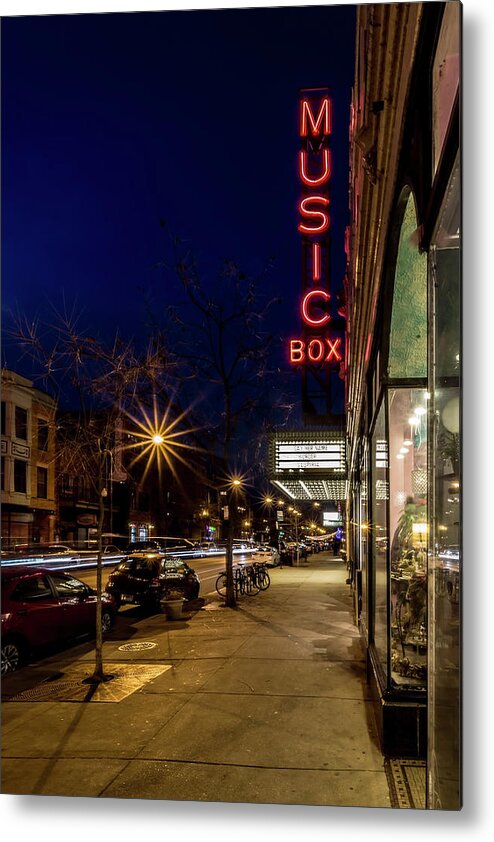 Music Box Metal Print featuring the photograph Chicago's Music Box Theatre at dusk by Sven Brogren