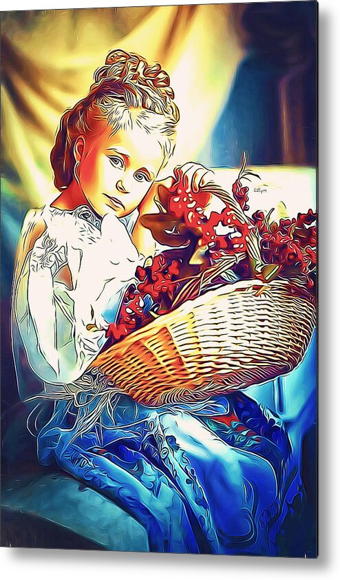 Paint Metal Print featuring the mixed media Child with fruit basket by Nenad Vasic