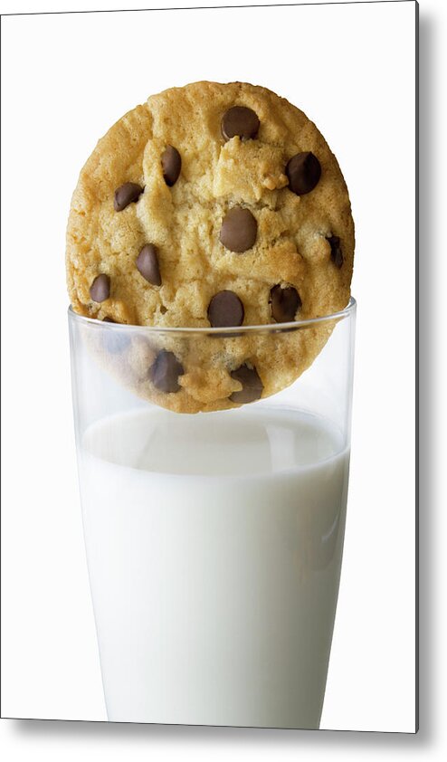 Milk Metal Print featuring the photograph Chocolate Chip Cookie And Glass Of Milk by Burazin