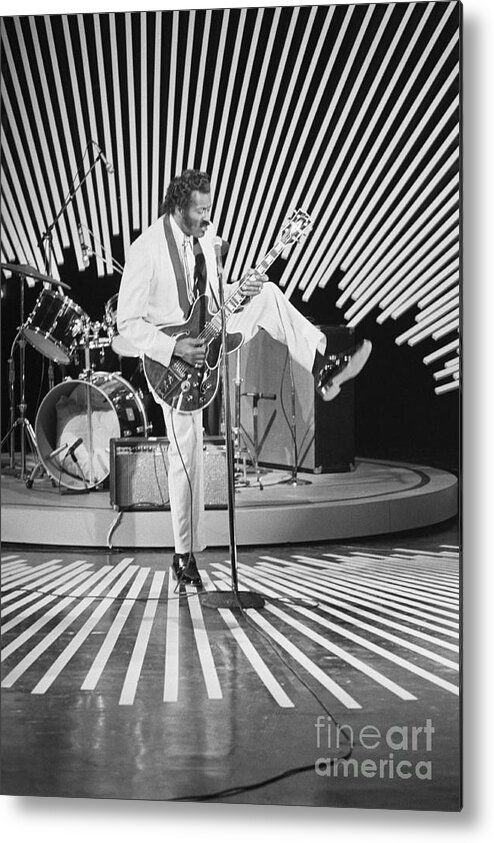 Rock Music Metal Print featuring the photograph Chuck Berry Performing For Omnibus by Bettmann