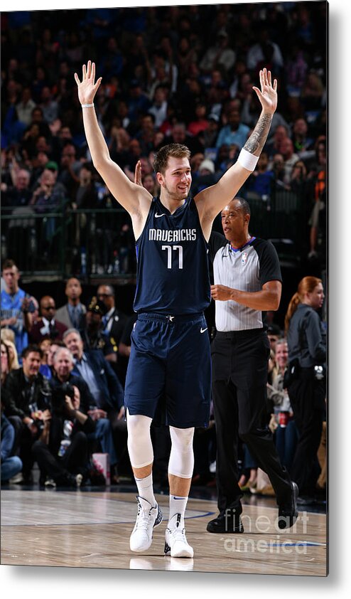 Luka Doncic Metal Print featuring the photograph Cleveland Cavaliers V Dallas Mavericks by Glenn James