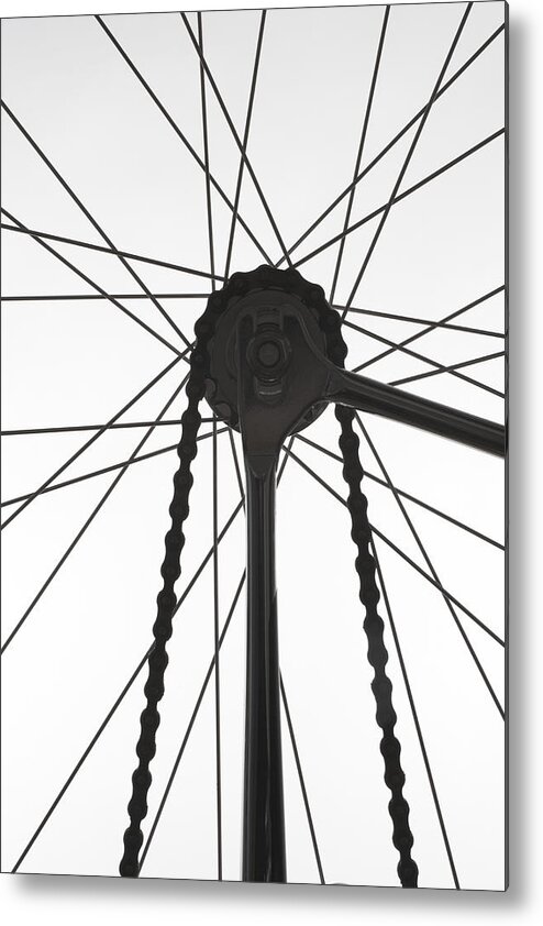 White Background Metal Print featuring the photograph Close-up Of Bicycle Gear And Chain With by Erik Von Weber