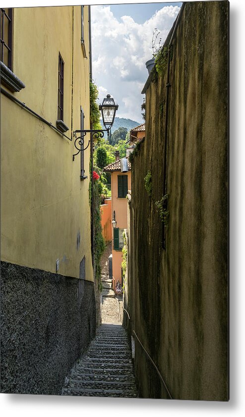 Bellagio Metal Print featuring the photograph Cobblestoned Stairway Hugged by Homes - Gallivanting Around Famous Bellagio on Lake Como in Lombardy by Georgia Mizuleva
