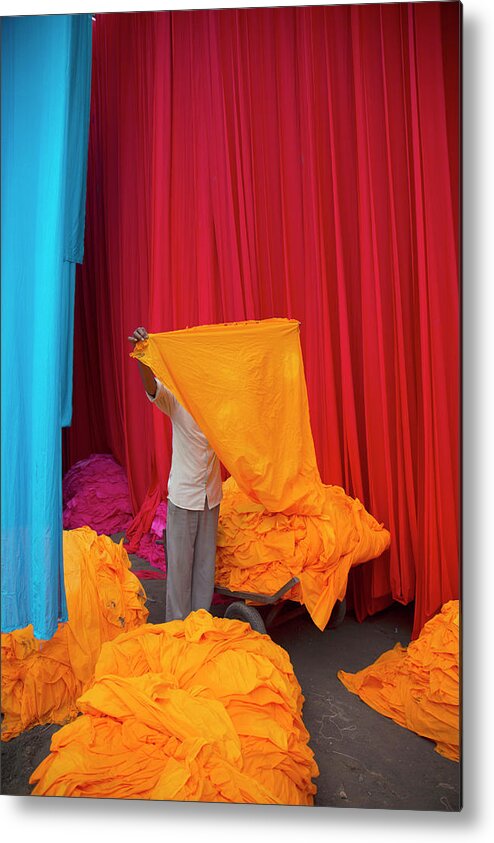 Working Metal Print featuring the photograph Colourful Clothe Drying From Dying by Grant Faint