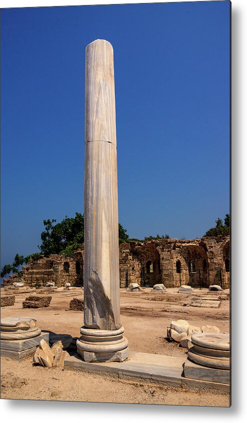 Turkish Riviera Metal Print featuring the photograph Column at the Temple of Apollo in Side by Sun Travels