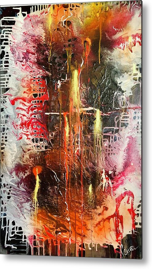 Abstract Metal Print featuring the painting Conflagration by Laura Jaffe