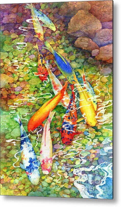 Watercolor Metal Print featuring the painting Coy Koi by Hailey E Herrera