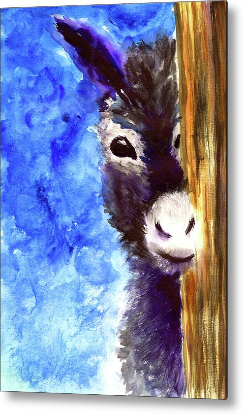 Donkey Metal Print featuring the painting Curious Donkey by Medea Ioseliani
