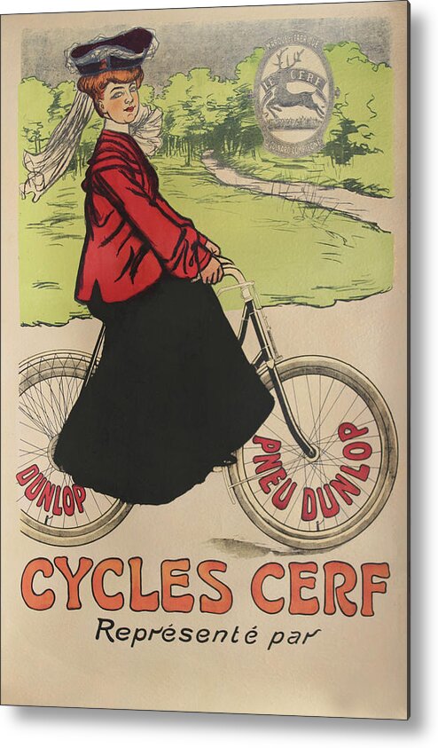 Bicycle Metal Print featuring the painting Cycles Cerf Reprsent Par by Anonymous