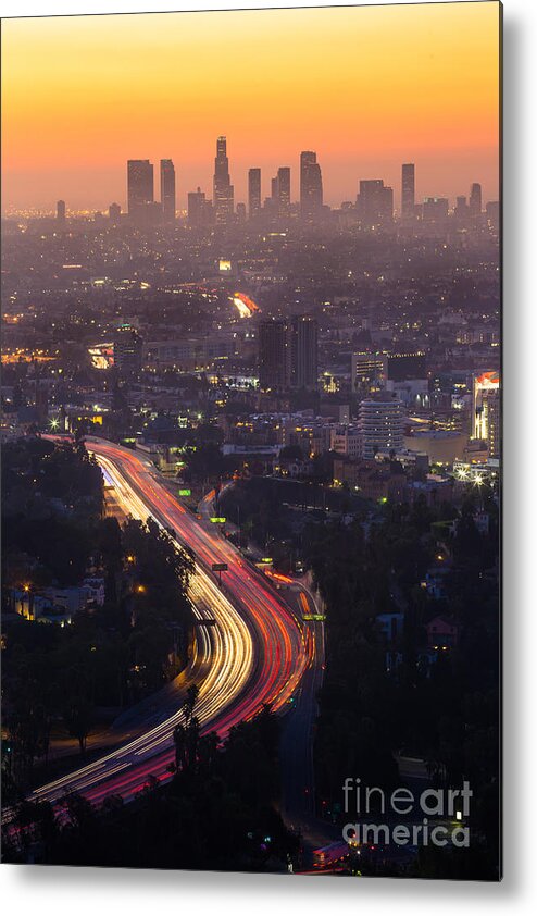 Freeway Metal Print featuring the photograph Downtown Los Angeles Skyline by F11photo