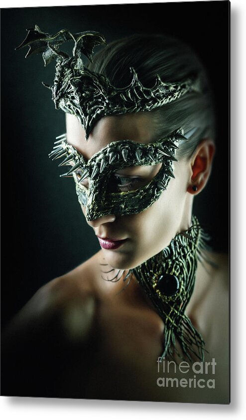 Amazing Mask Metal Print featuring the photograph Dragon Queen Vintage eye mask by Dimitar Hristov