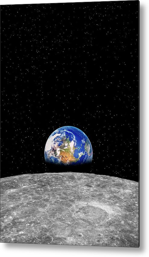 Planetary Moon Metal Print featuring the photograph Earth Rising Over Moon by Rob Atkins