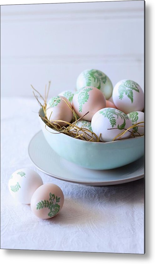 Easter Eggs Decorated With Botanical Patterns decoupage In Nest Of Straw In  Bowl Metal Print by Great Stock! - Pixels