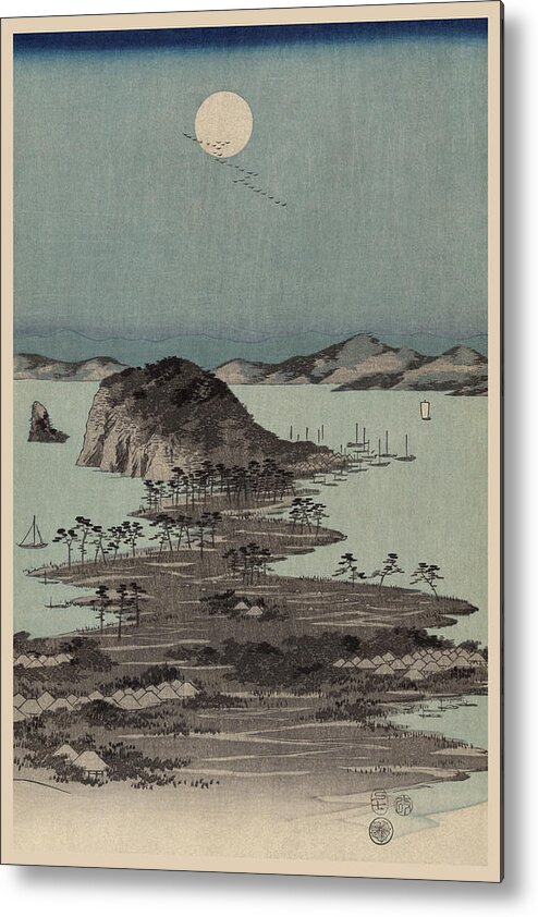 Evening Metal Print featuring the painting Evening view of the eight famous sites at Kanazawa in Musashi Province (Uyokanazawa hassshoyakei) #2 by Ando Hiroshige